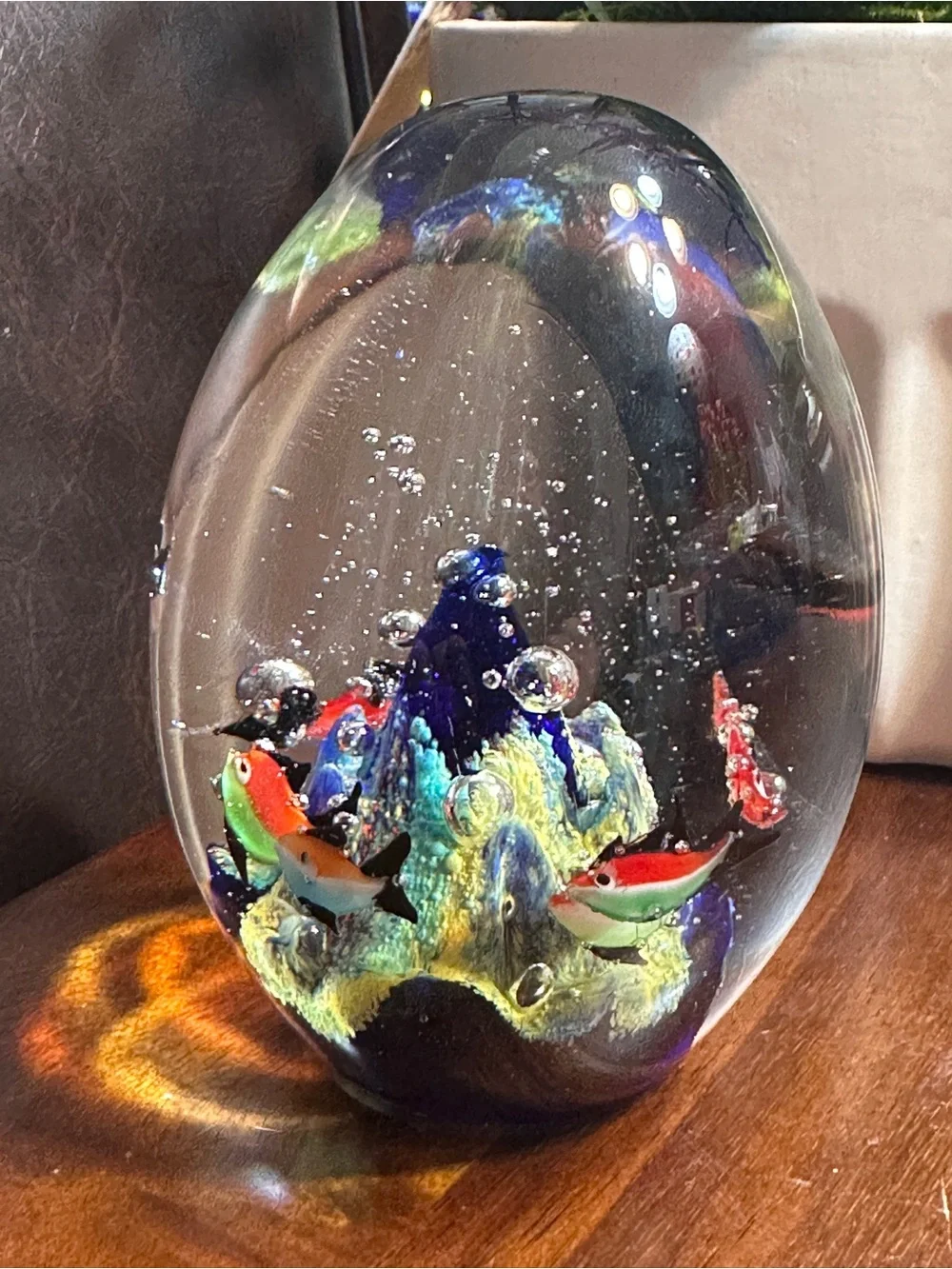 Glass Aquarium Fish Paperweight - Clear with Multicolor Fish